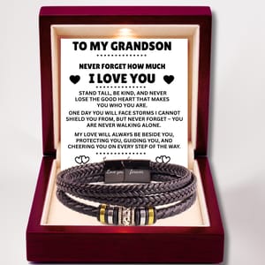 To My Grandson - 'Love you, forever' Engraved Leather Bracelet