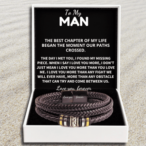 To My Man - 'Love you, forever' Engraved Leather Bracelet