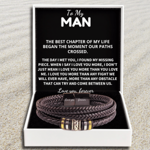 To My Man - 'Love you, forever' Engraved Leather Bracelet